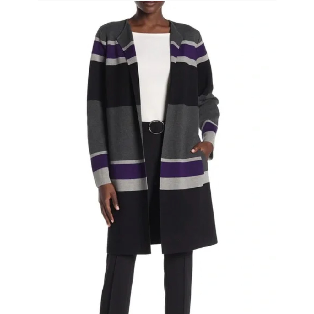 Calvin Klein Women's Open Front Long Cardigan Striped Long Sleeves Plus Size 2X